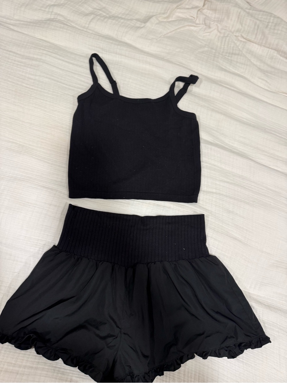 Viral Walmart Black tank and ruffle short Set